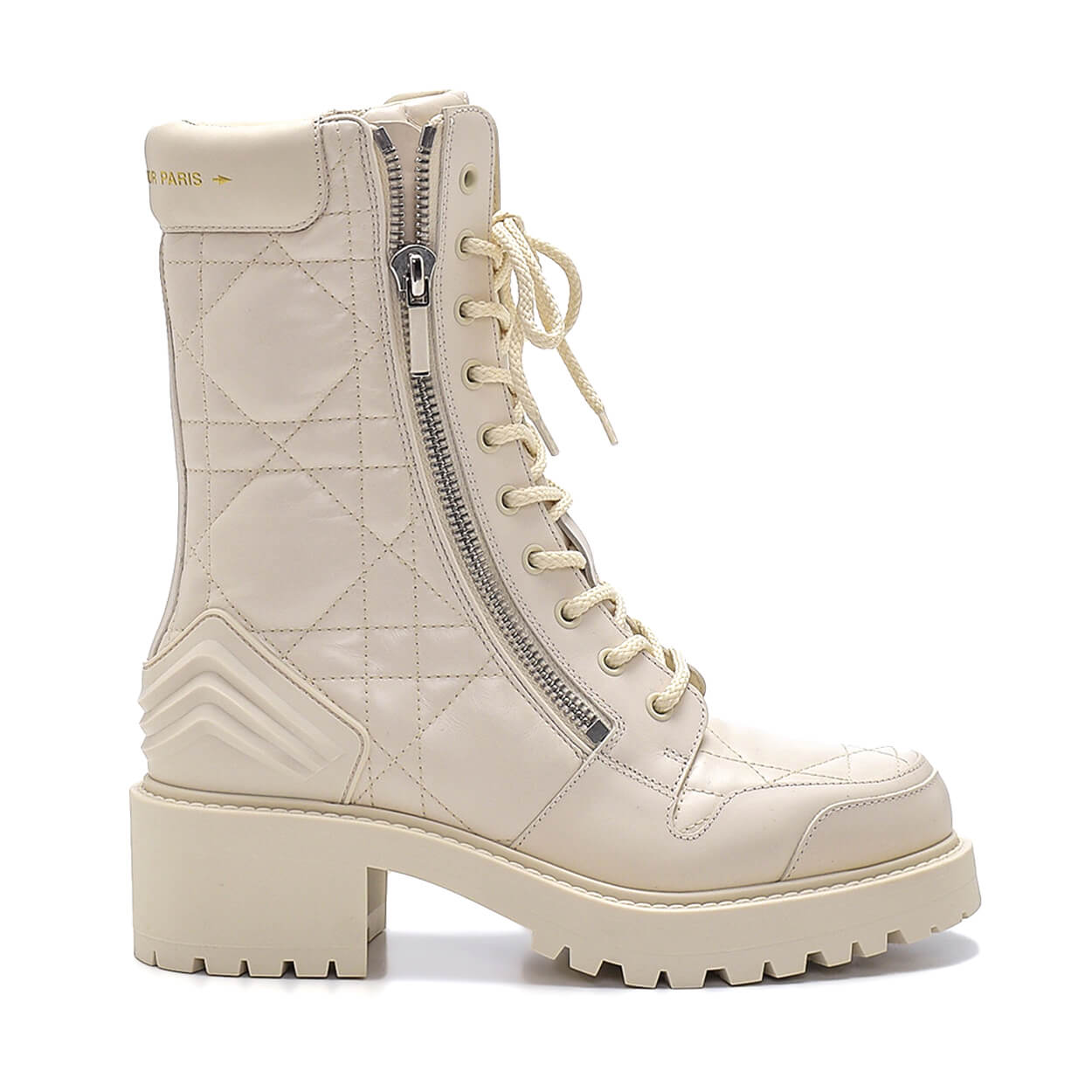 CHRISTIAN DIOR - White Cannage Leather D Leader Ankle Boots